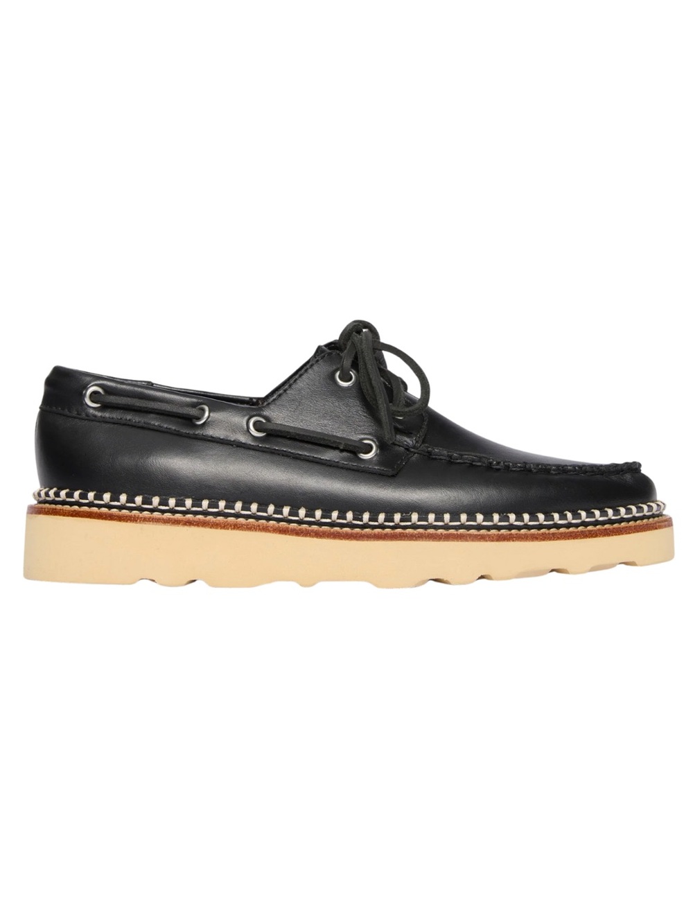 Freda Salvador Collins Lug Sole Boat Shoe Loafer Black Leather